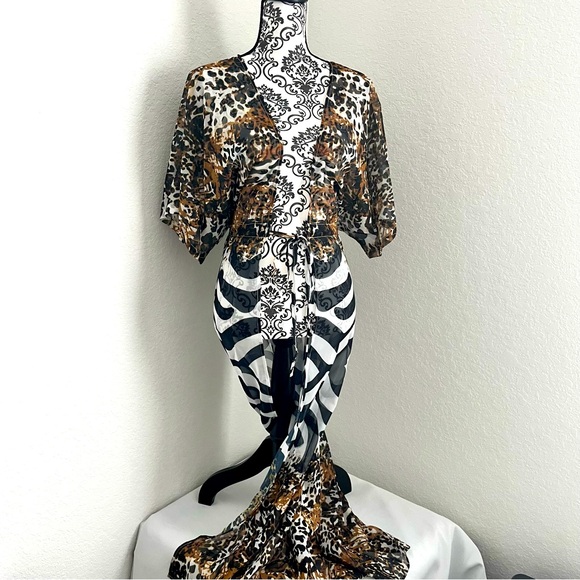 SOLD-Front Cinch-Waist Women's Chiffon Cover Up Long Duster Topper - Picture 2 of 11